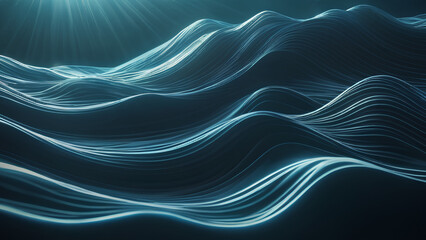Fototapeta premium Abstract teal wavy lines background.
