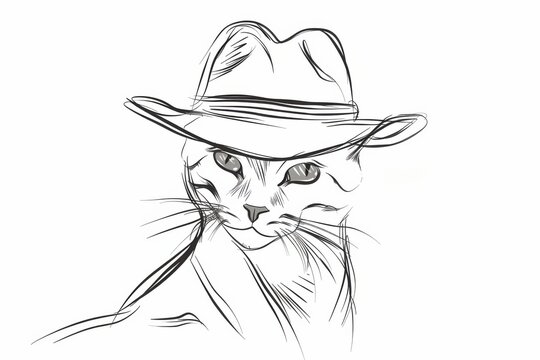 recommend clip art: Feline elegance: simple outline of a cat wearing a hat
