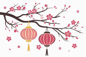 Chinese new year background and Chinese lanterns on a branch