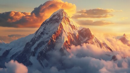 Majestic Sunrise Over Snowy Mountain Peaks