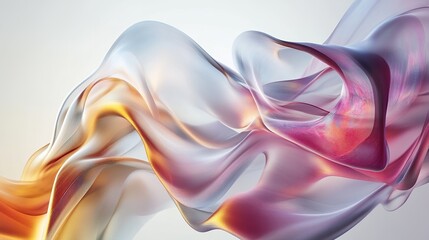 Fototapeta premium Abstract flowing translucent waves in orange, pink, and blue hues.