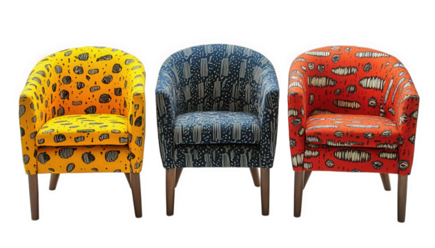 Colorful Armchairs Modern Home Decor Abstract Patterned Fabric Stylish Seating
