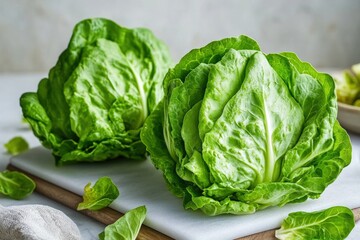 Fototapeta premium Two heads of fresh green butter lettuce