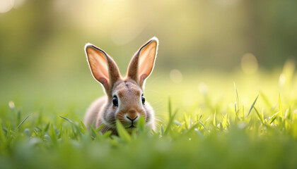 Rabbit in grass looking curiously