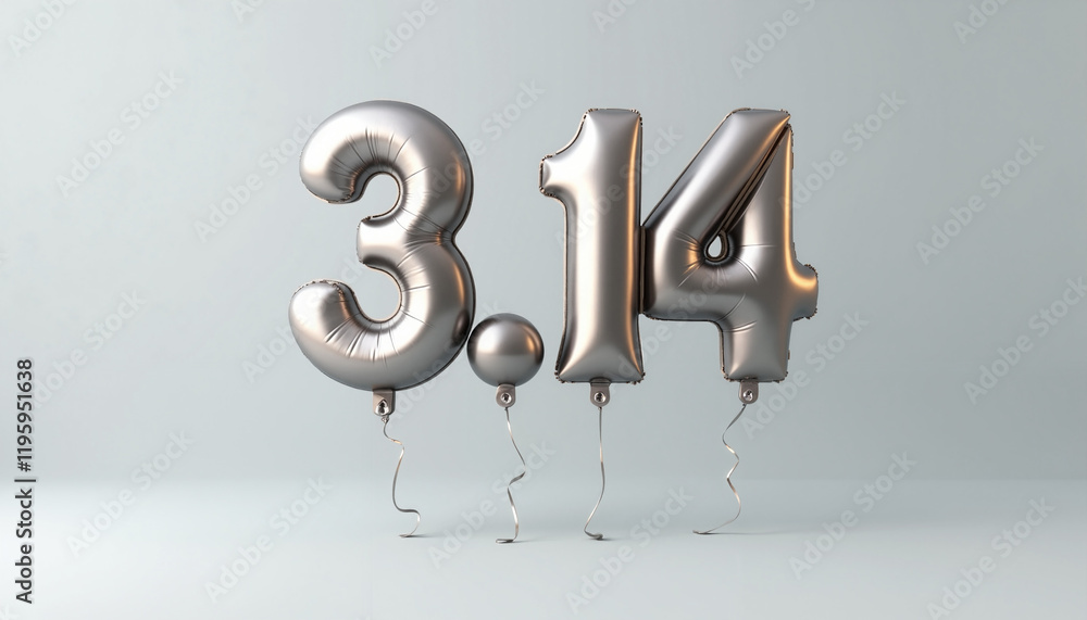 Poster silver balloons displaying the number 3.14 on a light background