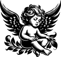 Angel of love, Cherub with wings isolated on white, vector art, ready for card or invitation, save the date party. valentine's day