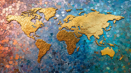 holographic map projected in the air blends the digital and real worlds, representing the merging of technology and reality, with gold, silver, and white tones creating a bright, futuristic atmosphere