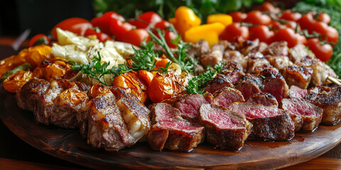 Obraz premium Meat and Vegetable Salad on the table