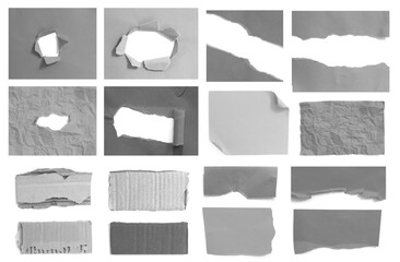 Set of ripped torn paper on white background copy space for your text.