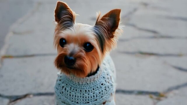 Cute Small Dog in Cozy Sweater Enjoying a Sunny Day in the Park