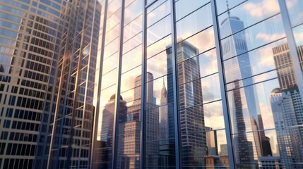 Cityscape Reflection in Modern Glass Building Facade.