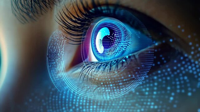 Closeup view of face recognition tech with digital mapping, highlighting advanced biometrics and security innovations.