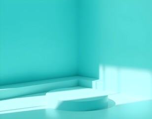 Calming Teal 3D Interior Corner with Smooth Surfaces and Modern Minimalism