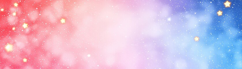 A vibrant gradient background blending red, pink, and blue hues, adorned with stars and a dreamy, ethereal feel.