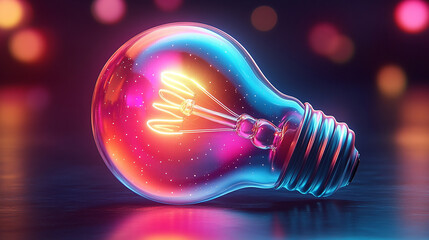 A tiny lightbulb floats delicately in a glass jar of water representing contained brilliance with a caption space to the side in soft gold, silver, and white tones capturing a sense of wonder and calm