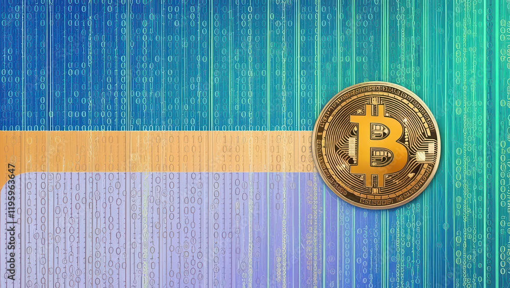 Poster photo of binary code transforming into cryptocurrency symbol, ideal for tech themes