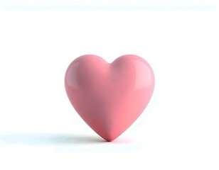Minimalistic 3D Rendering of Soft Pink Heart with Subtle Shadows, Isolated on White Background