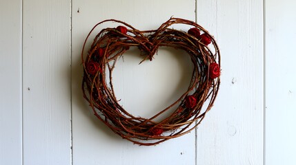 Rustic Heart-Shaped Grapevine Wreath with Red Roses