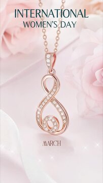  delicate rosegold neckless with a number 8 for 8 March Woman Day greeting card