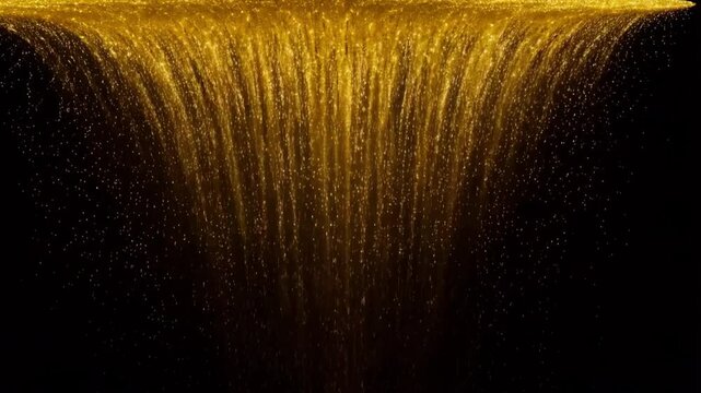 Golden Waterfall Display Creates Mesmerizing Visual Effect in Dark Environment
