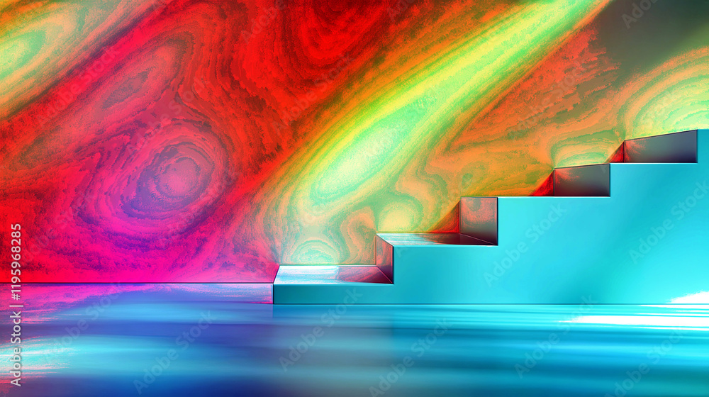 Poster Steps Elevate Into a Vibrant Gradient Space With Minimalist Design and Sharp Lines