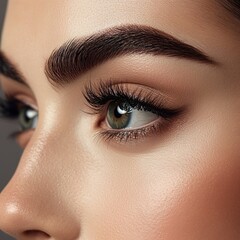 Fototapeta premium Close up of beautiful woman face highlighting her voluminous eyelashes and well defined eyebrow