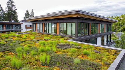 Green Roof Systems: Vegetated roofs that improve energy efficiency through natural insulation and promote biodiversity by adding plant life to urban landscapes.
