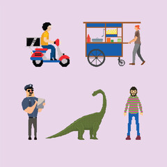 Set of pixelated characters 8-bit style