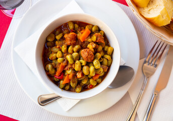 Catalonia traditional cuisine, habas a la catalana, a spanish recipe of broad beans