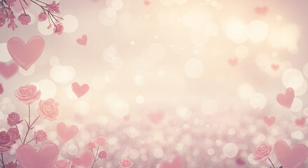 Fototapeta premium Romantic Valentine's Day Background with Roses and Hearts