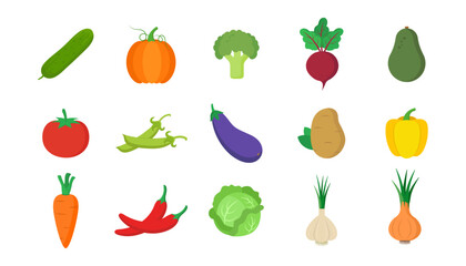 Flat design vegetables. Vector illustration on white background. Icons