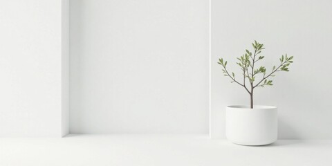 Minimalist Indoor Plant in a Modern White Pot Against a Clean White Wall