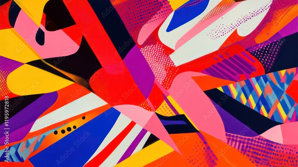 Poster abstract colorful geometric shapes and patterns in vibrant hues.