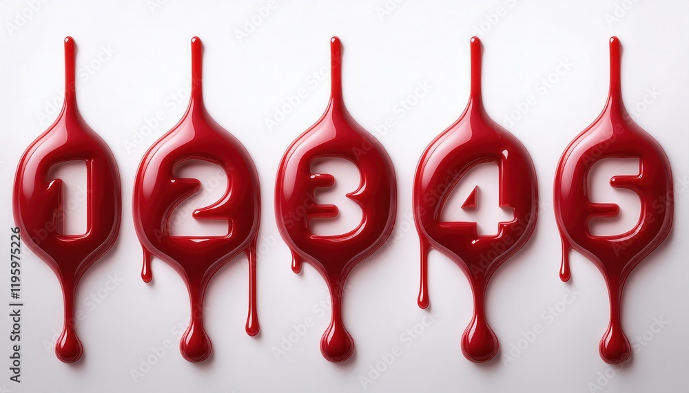 Aufkleber dripping dark red liquid creating artistic number patterns