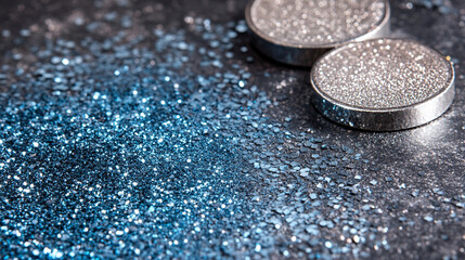 Closeup of shiny nickel mineral ore in rough round shape with silver color, capturing the texture and shine with blurred background, blank space on the side for caption or design elements

