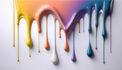 Naklejka premium Dripping Liquid Paint in Vibrant Colors on White Surface