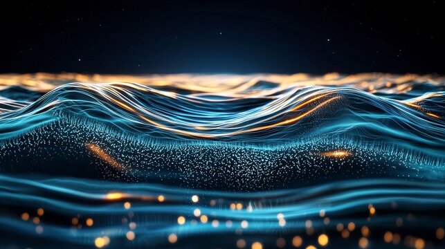 High-detail image of a deep ocean surface, with rippling waves and visible undercurrents, a haunting display of natures might