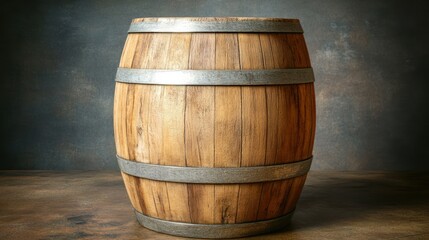 Wooden Barrel on Rustic Tabletop