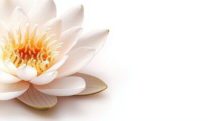 mystical white lotus close-up, golden heart glowing softly, serene purity and spiritual peace, natural lighting effect, isolated on white background