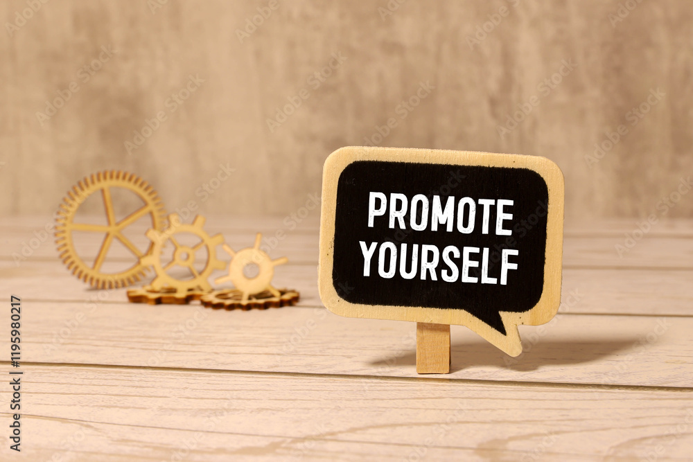 Poster promote yourself text written on a notebook with chart