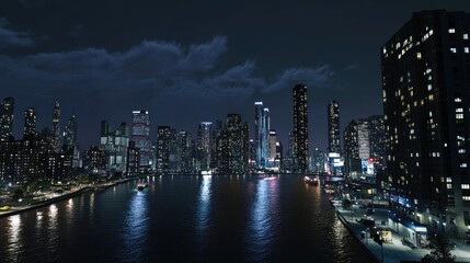 Fototapeta premium Cityscape at Night with Reflected Lights