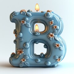 Obraz premium Ornate Blue Letter B Candle with Floral Design