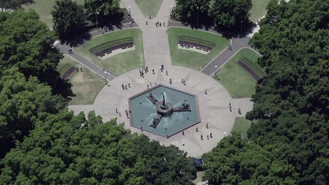Aerial landscape view of Archibald Memorial Fountain Hyde Park Sydney NSW (New South Wales) Australia