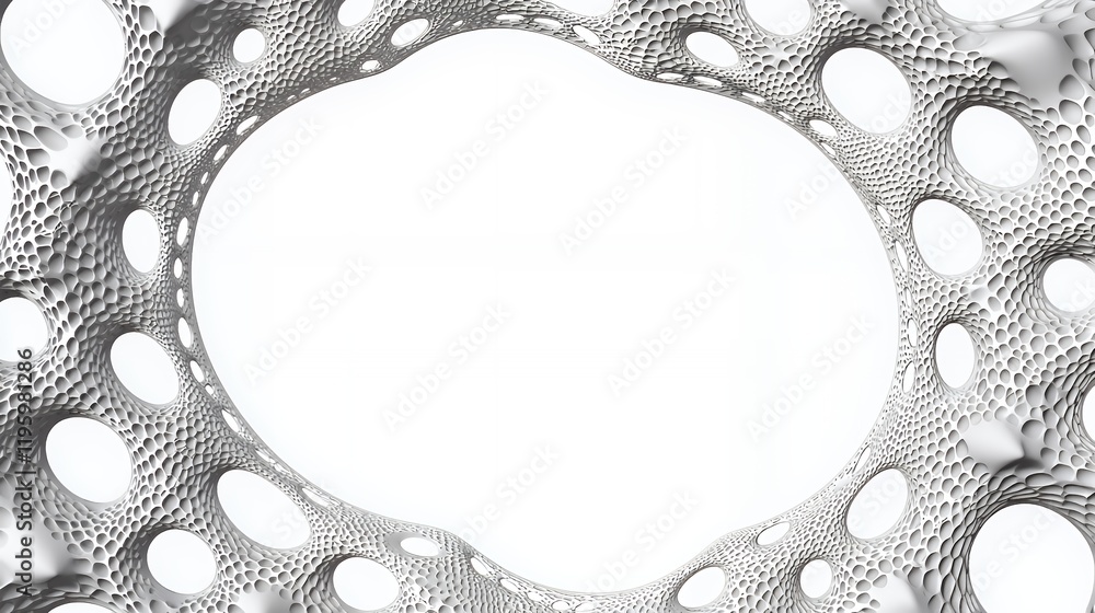 Fototapete abstract 3d render: white organic structure with perforated surface