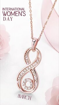 Jewellery neckless for 8 March Woman Day greeting card.