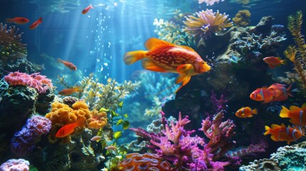 Obraz premium Exotic Fish Among Coral Reefs in Clear Ocean Waters