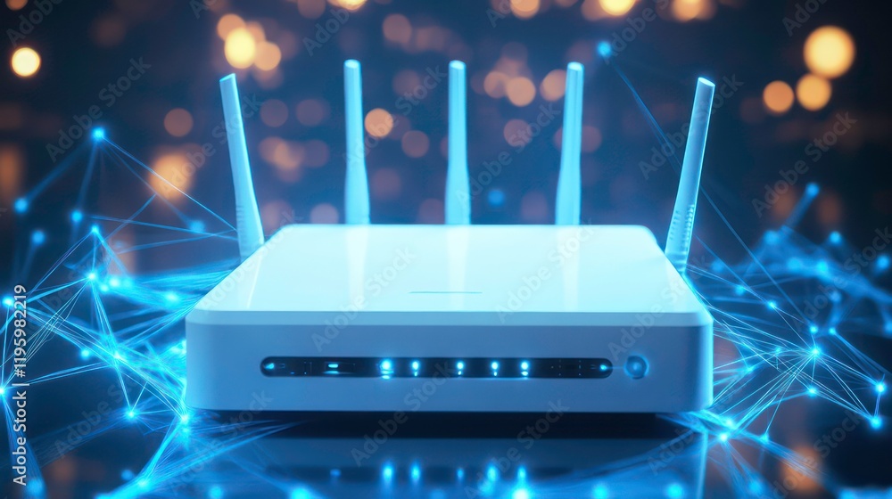 Aufkleber Modern wireless router with glowing network connections.