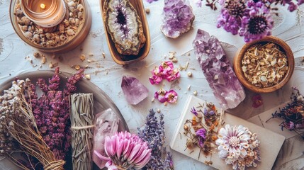 Fototapeta premium Serene Amethyst Crystal Healing Ritual Scene.