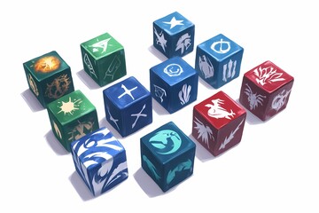 Colorful Game Dice Set with Unique Symbols