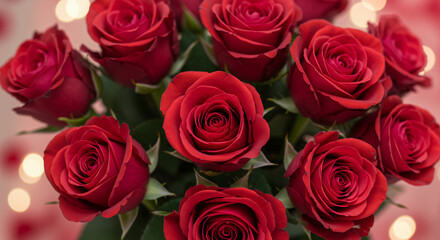 Obraz premium Romantic Bouquet of Red Roses with Soft Bokeh Background